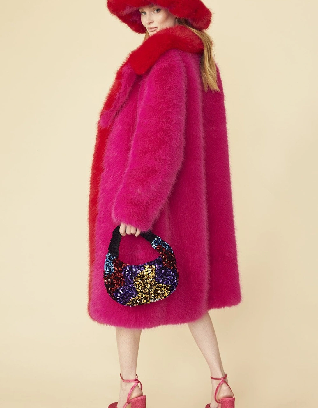 Pink Knitted Bamboo Faux Fur Maxi Coat