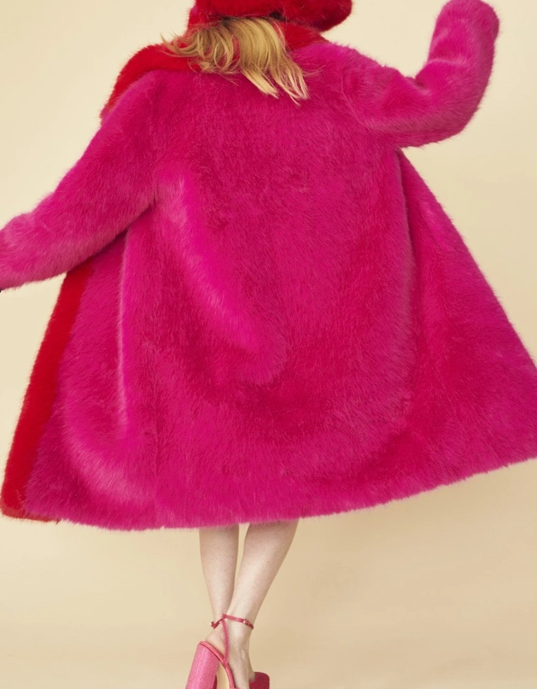 Pink Knitted Bamboo Faux Fur Maxi Coat