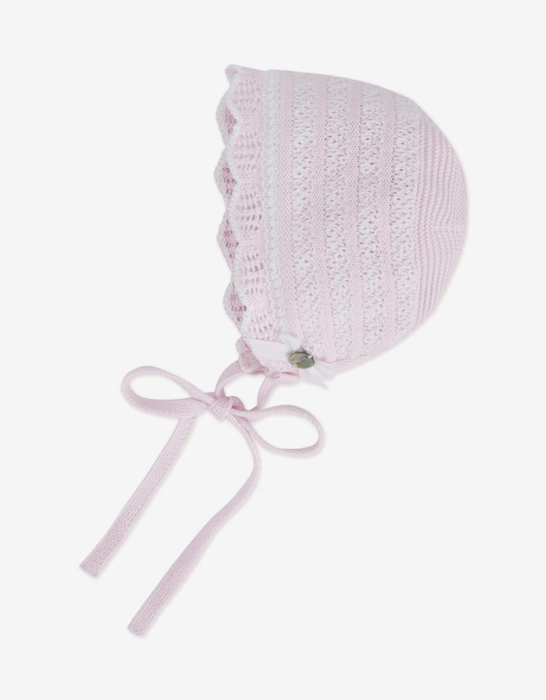 Baby Girls Cotton Knit Bonnet in Pink