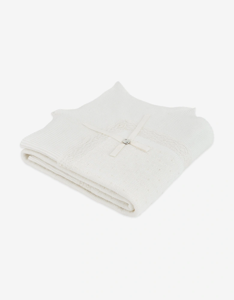 Baby Cotton Knit Shawl in Ivory (100cm)
