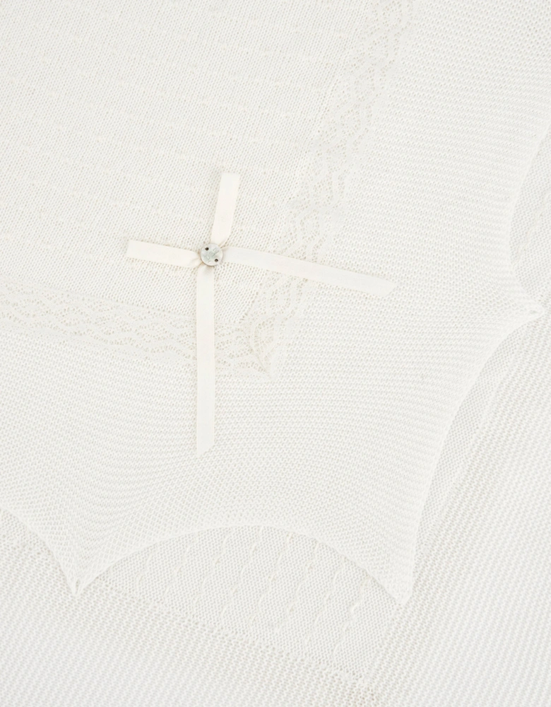 Baby Cotton Knit Shawl in Ivory (100cm)