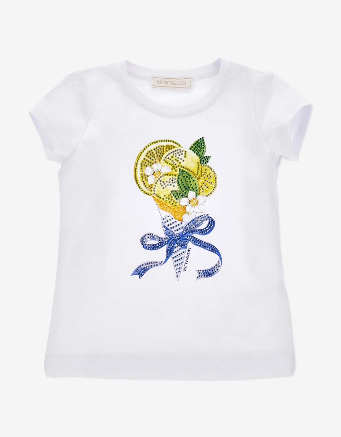 Monnalisa Girls White Ice Cream T-Shirt In - : 2 Years Size 2 Yrs Kids