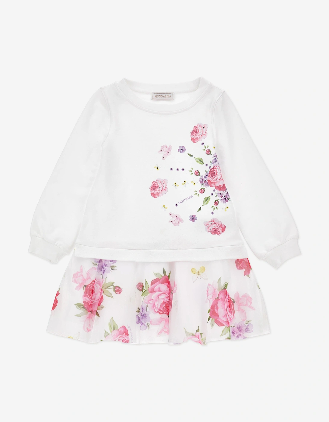 Monnalisa Girls White 'S Floral Sweater Dress In  10 Years Size 10 Yrs Kids