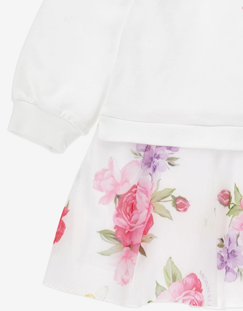 Girls Floral Sweater Dress in White