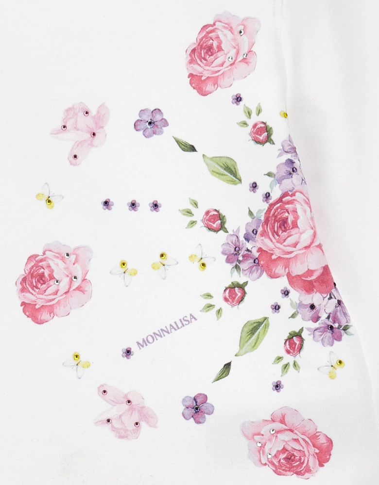 Girls Floral Sweater Dress in White