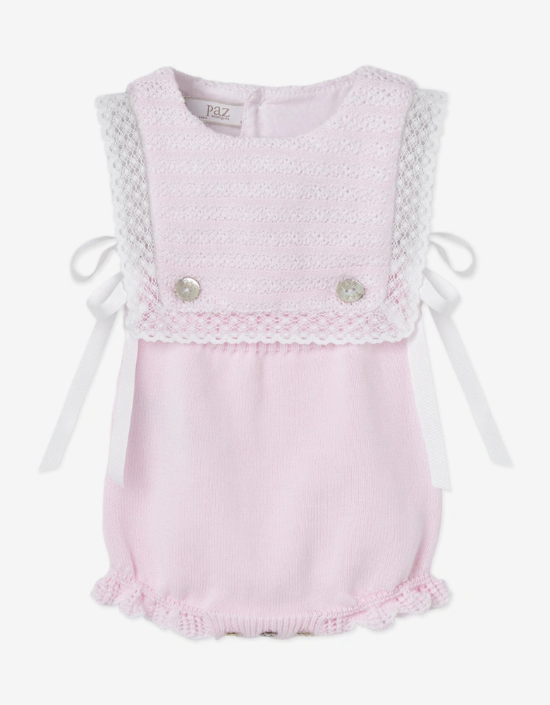 Baby Girls Cotton Lace Trim Romper in Pink