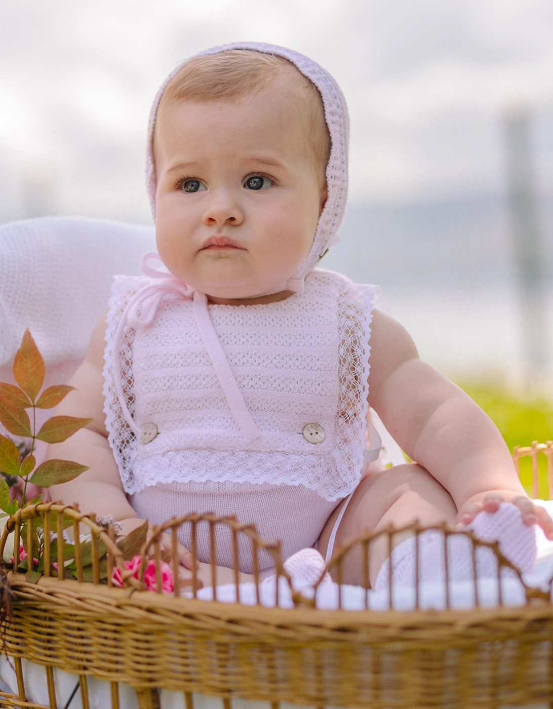 Baby Girls Cotton Lace Trim Romper in Pink