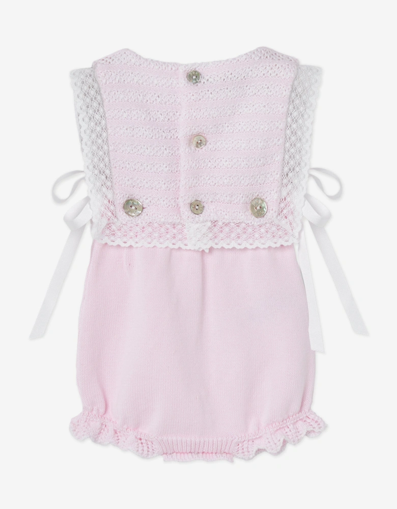 Baby Girls Cotton Lace Trim Romper in Pink