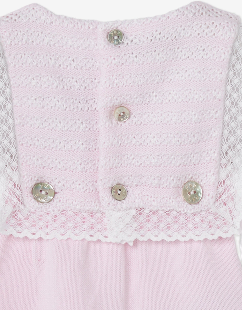 Baby Girls Cotton Lace Trim Romper in Pink