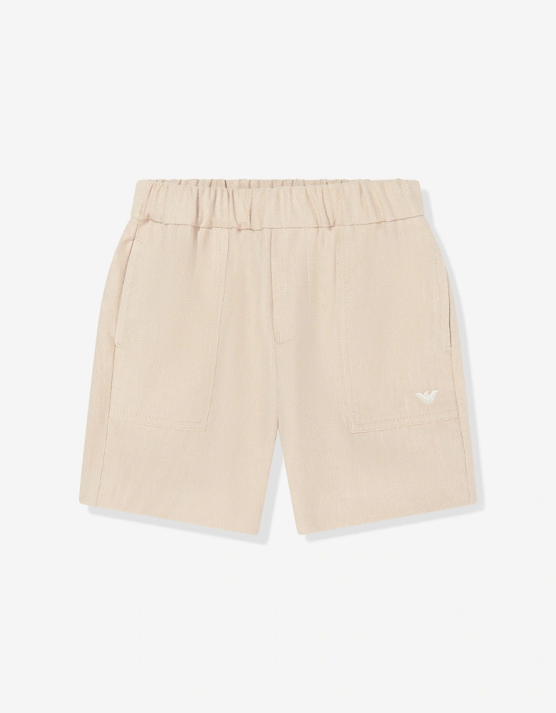 Baby Boys Linen Logo Shorts in Beige