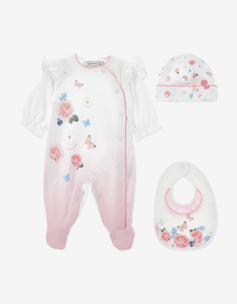 Baby Girls Butterflies and Flowers Babygrow Set in Pink