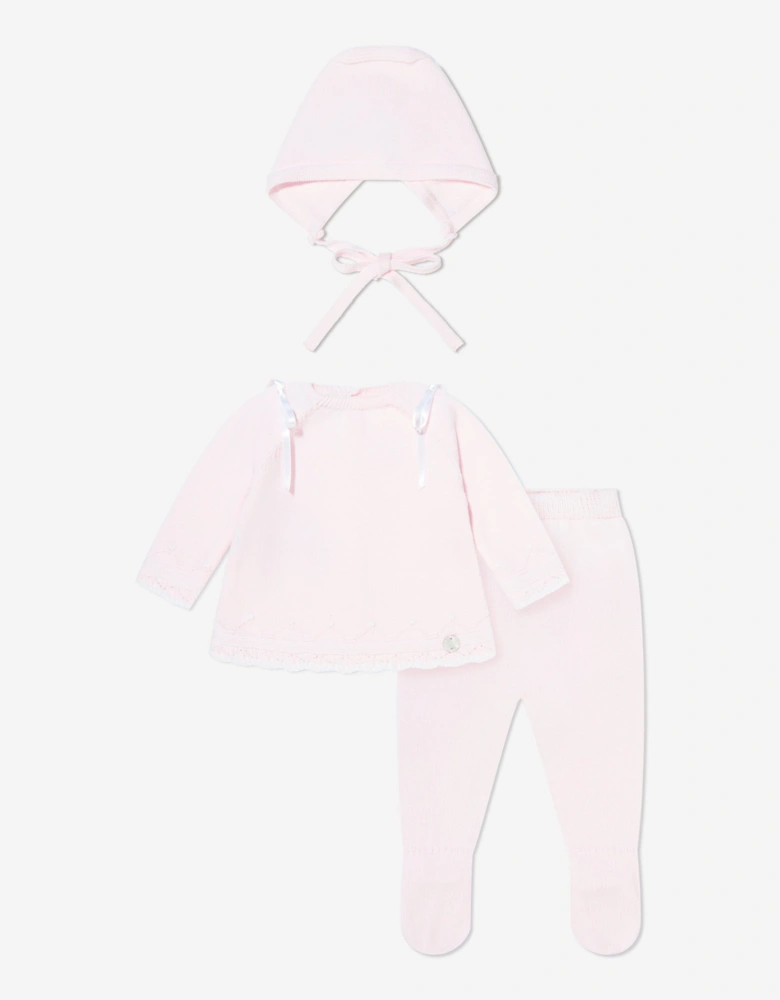 Baby Girls 3 Piece Cotton Knit Set in Pink