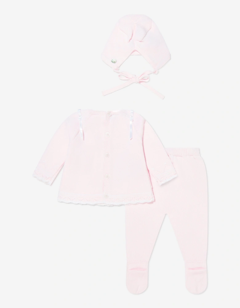 Baby Girls 3 Piece Cotton Knit Set in Pink