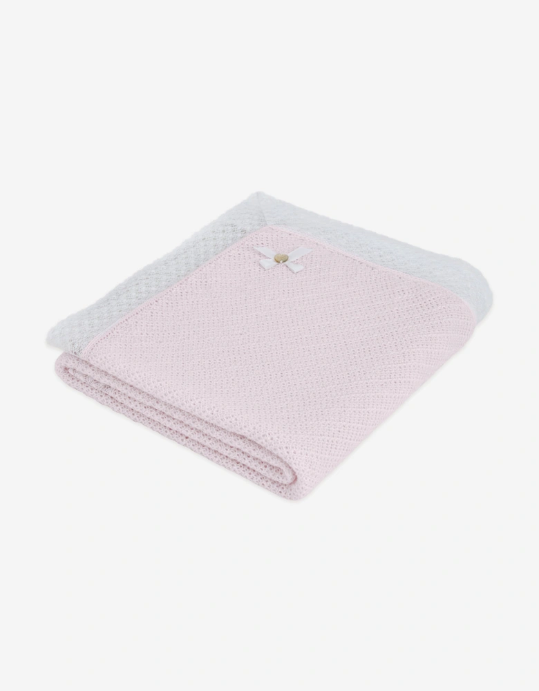 Baby Girls Cotton Knit Shawl with Lace Trim in Pink (105cm)