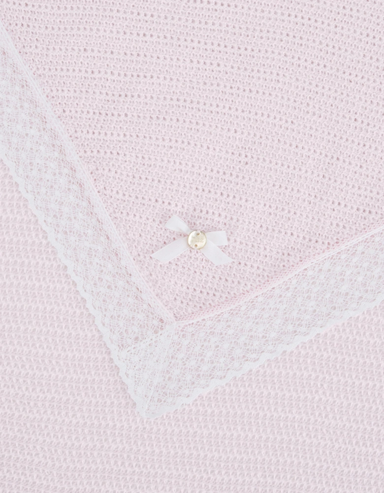 Baby Girls Cotton Knit Shawl with Lace Trim in Pink (105cm)