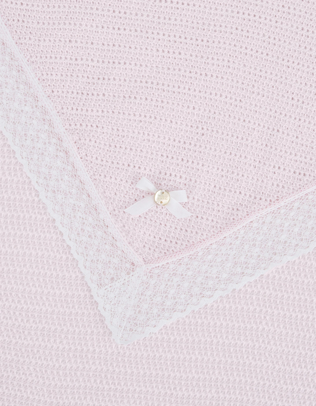 Baby Girls Cotton Knit Shawl with Lace Trim in Pink (105cm)