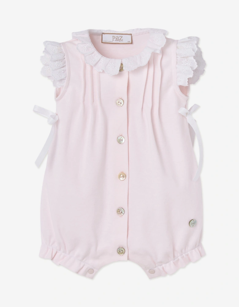 Baby Girls Cotton Button Front Romper in Pink