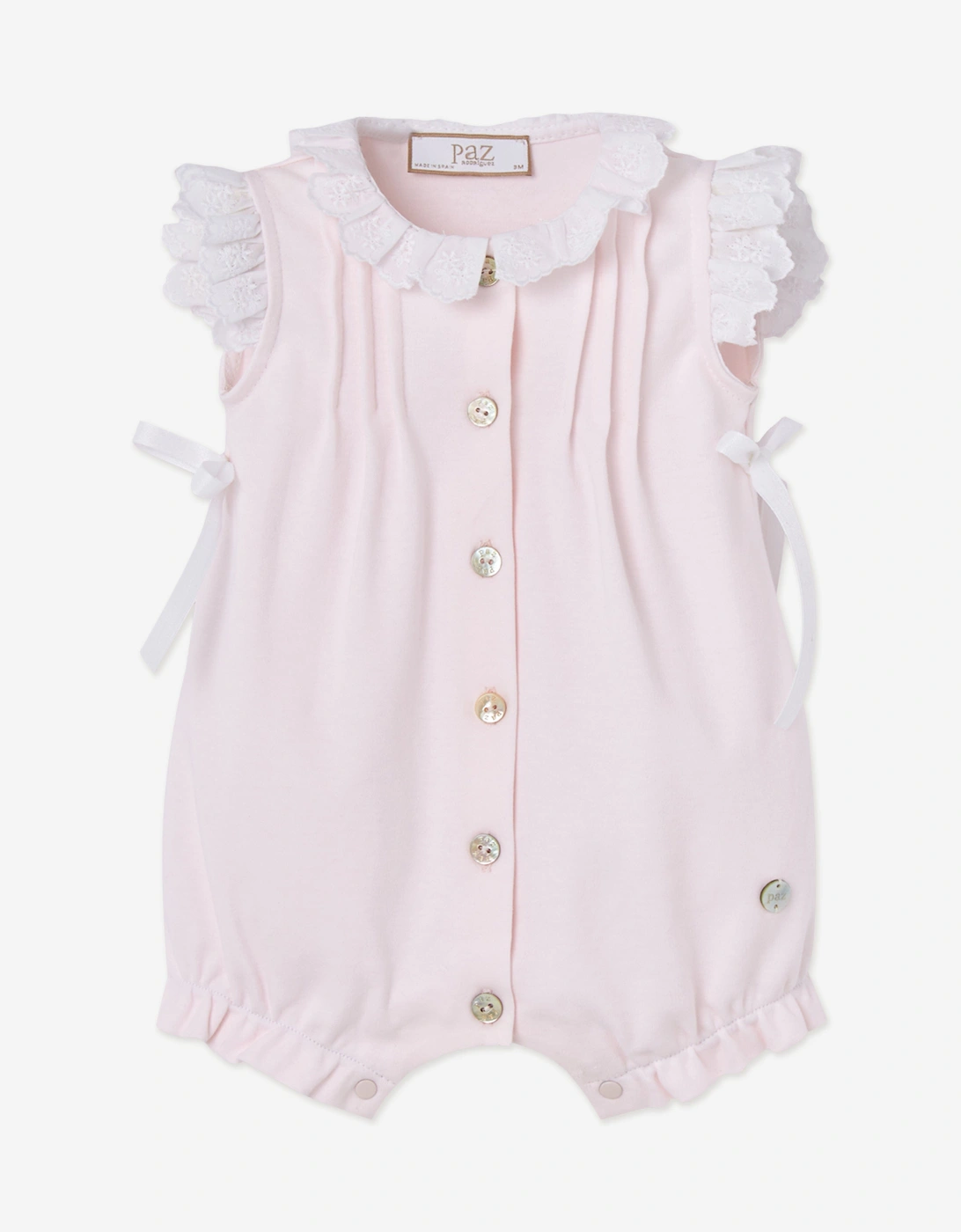 Baby Girls Cotton Button Front Romper in Pink, 6 of 5