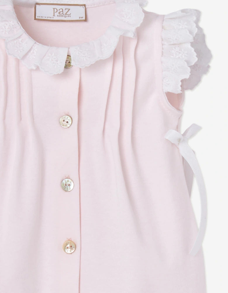 Baby Girls Cotton Button Front Romper in Pink