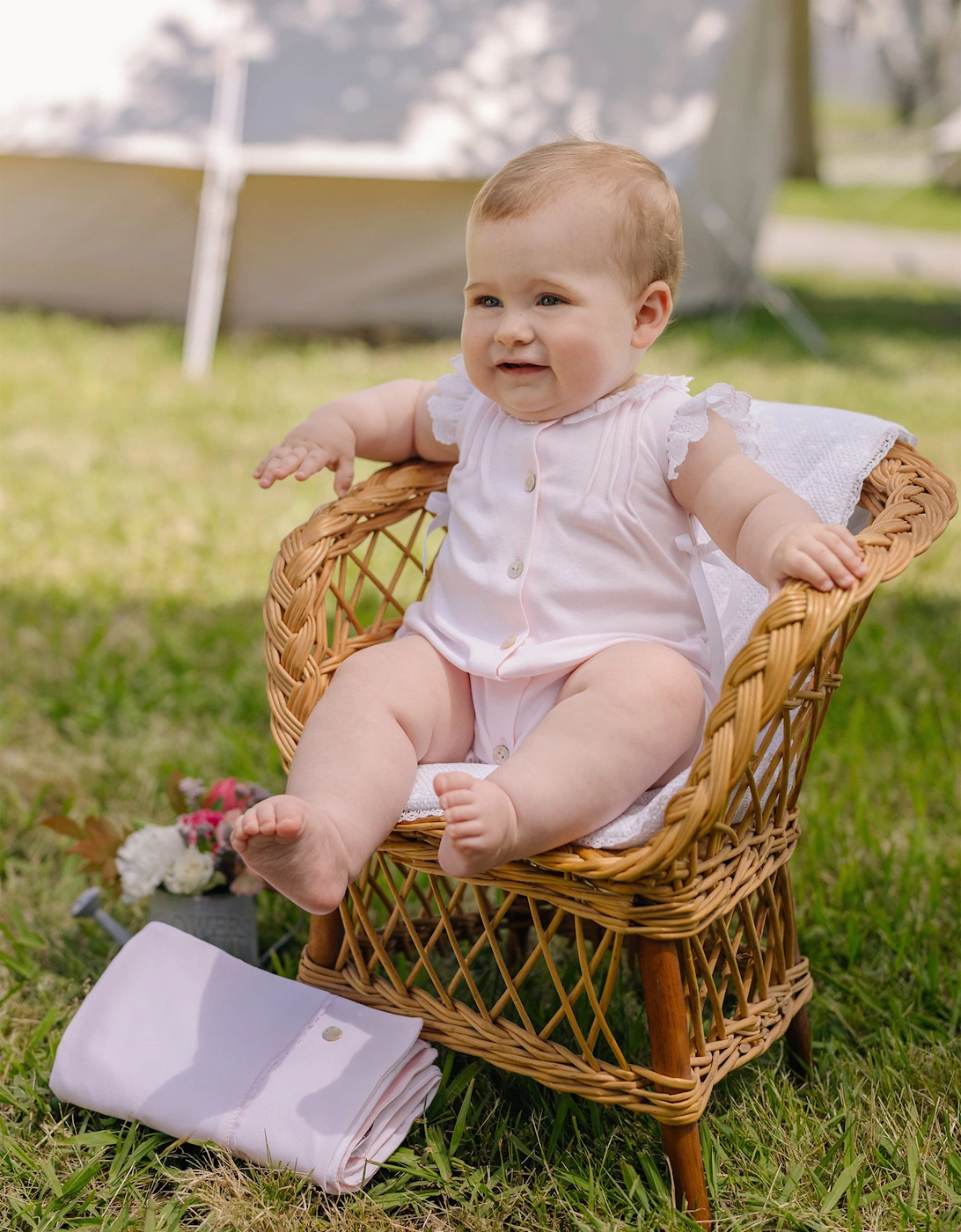 Baby Girls Cotton Button Front Romper in Pink