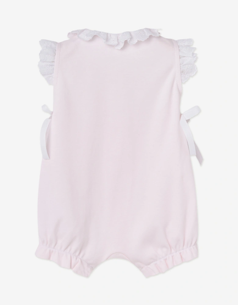 Baby Girls Cotton Button Front Romper in Pink