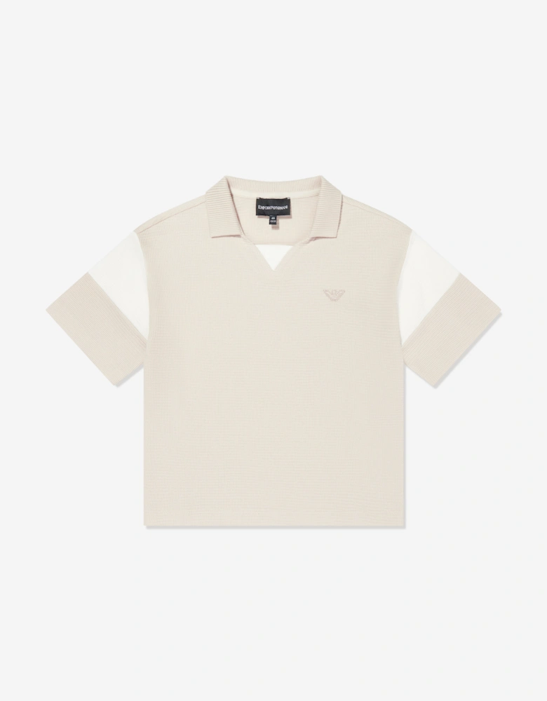 Boys Eagle Logo Polo Shirt in Beige