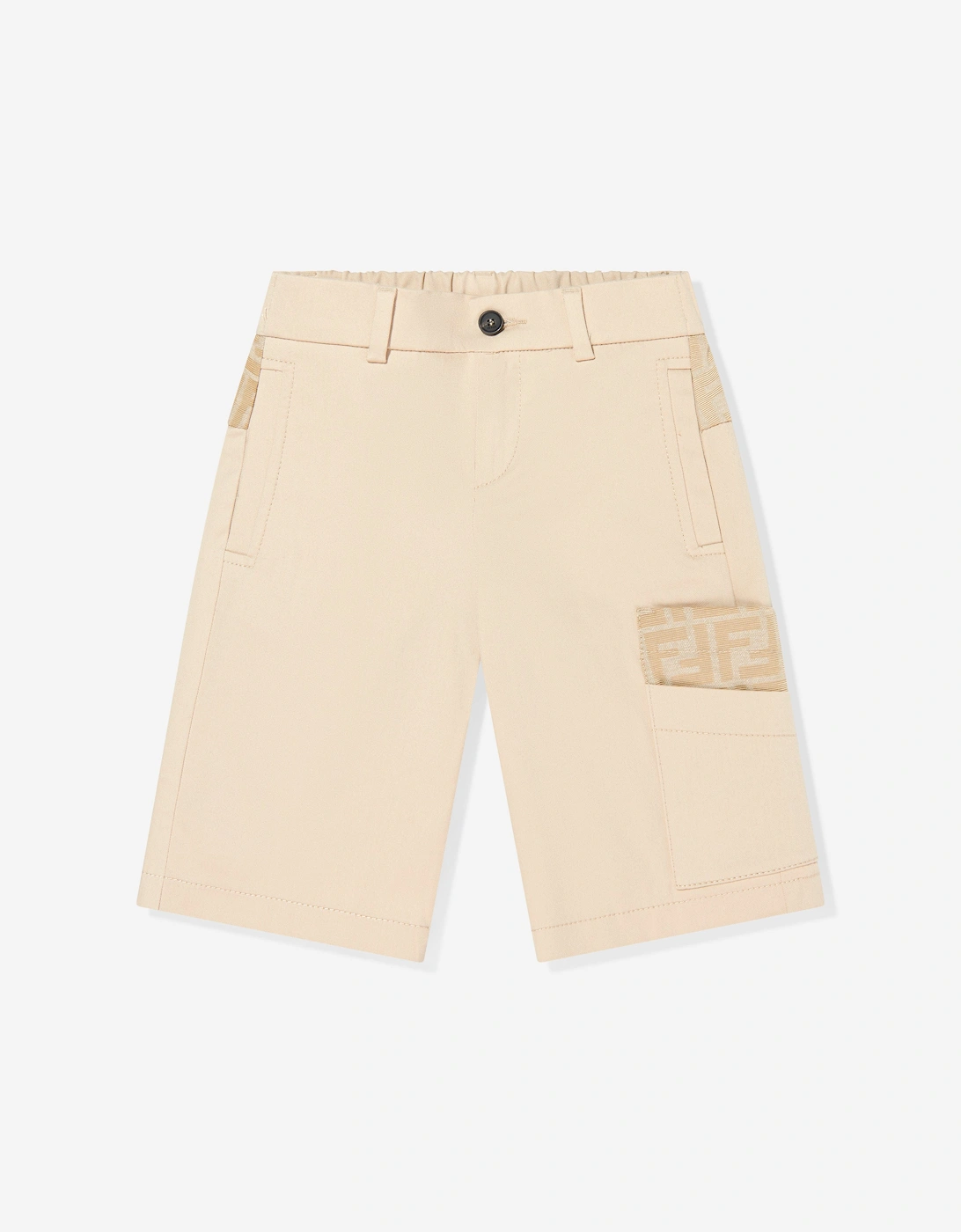 Fendi Boys Cream Ff Pocket Gabardine Shorts In Beige - : 5 Years Size 5 Yrs Kids