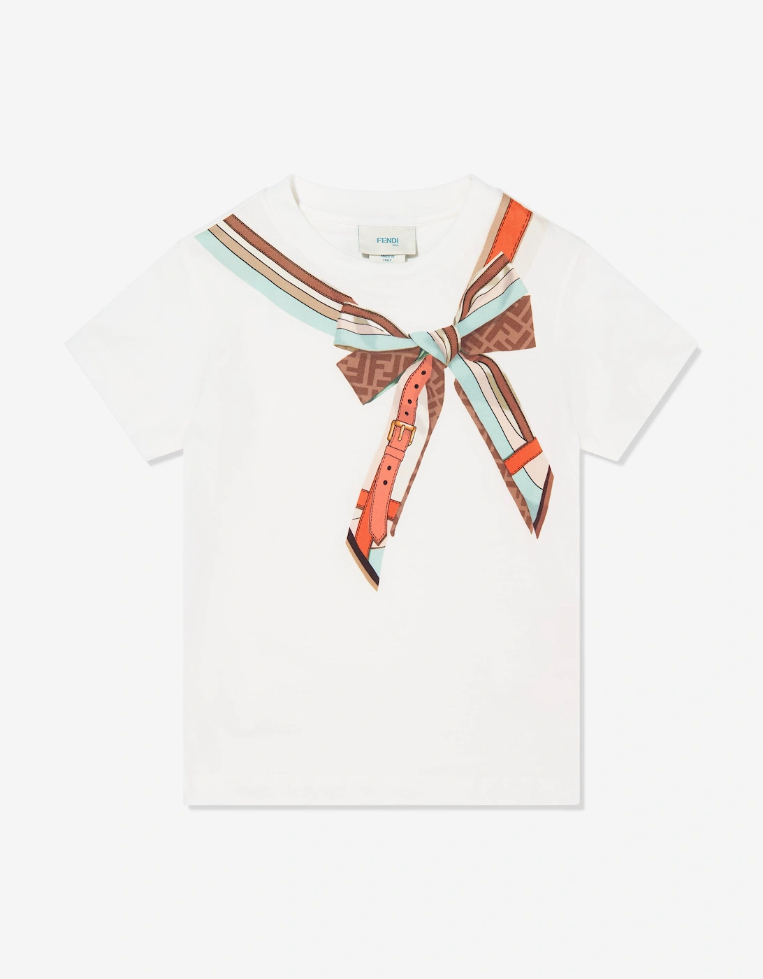 Girls Bow Print T-Shirt in White, 5 of 4