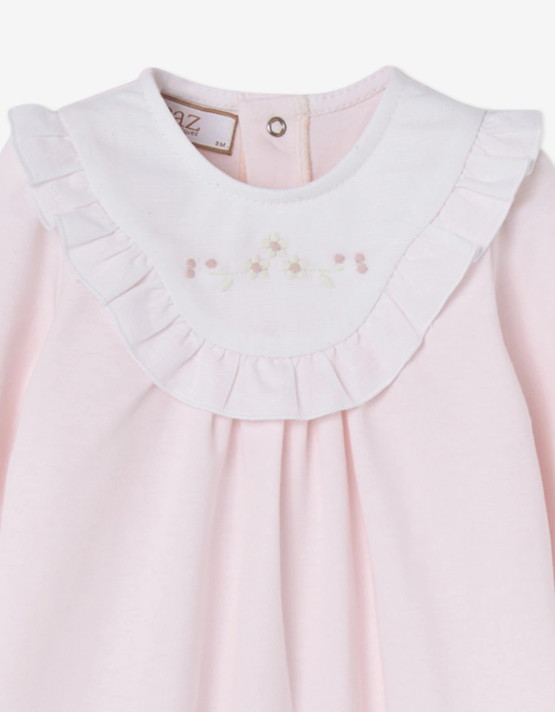 Baby Girls Cotton Embroidered Babygrow in Pink