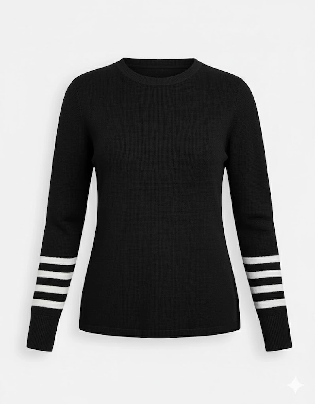 Black Striped Sleeve Plain Knit Sweater, 5 of 4