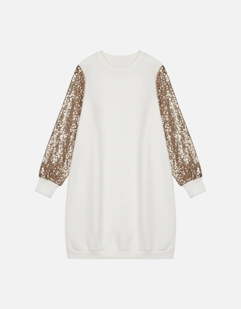 White Sequin Puff Sleeve Shift Mini Dress