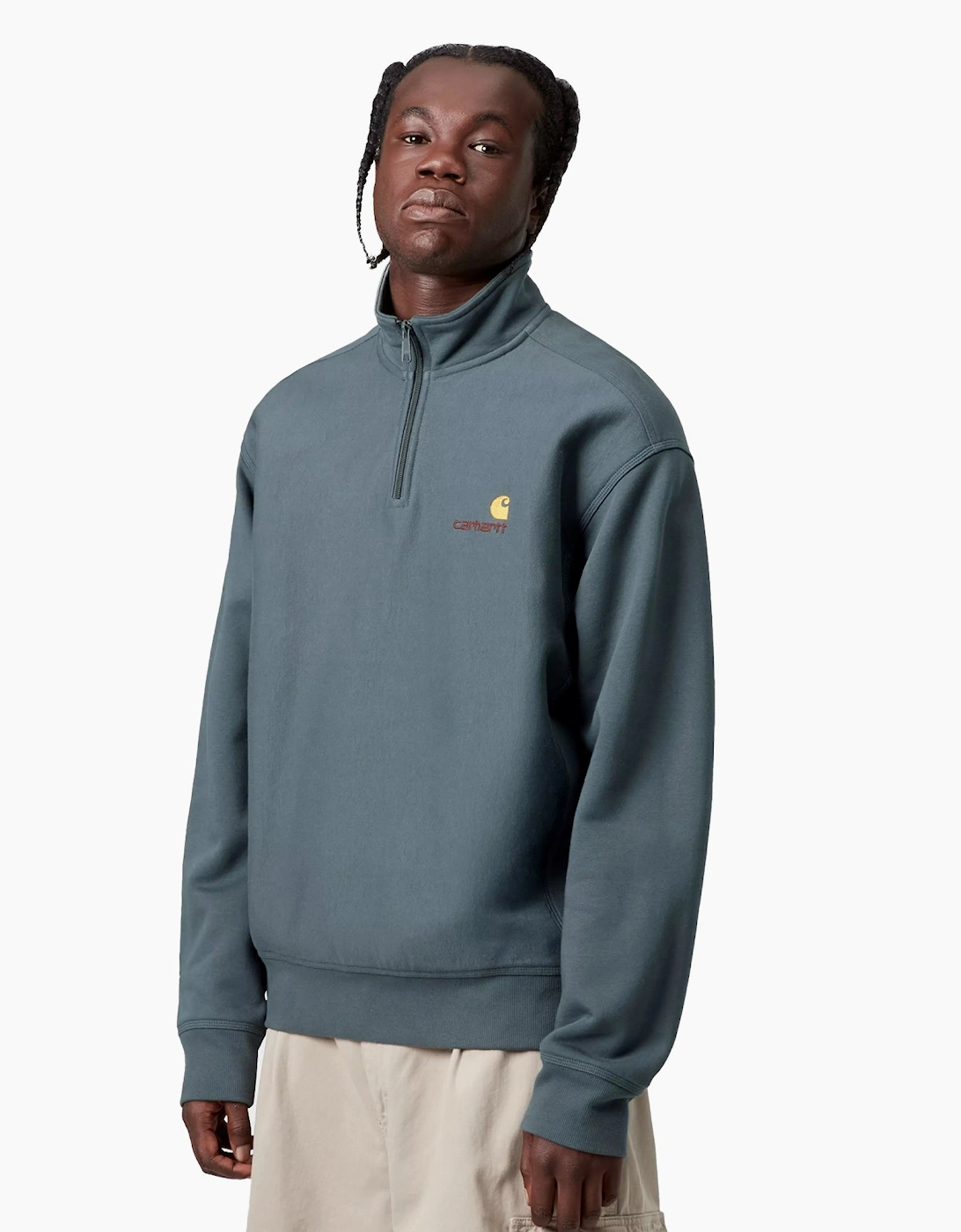 Half Zip American Script Sweatshirt Office Blue