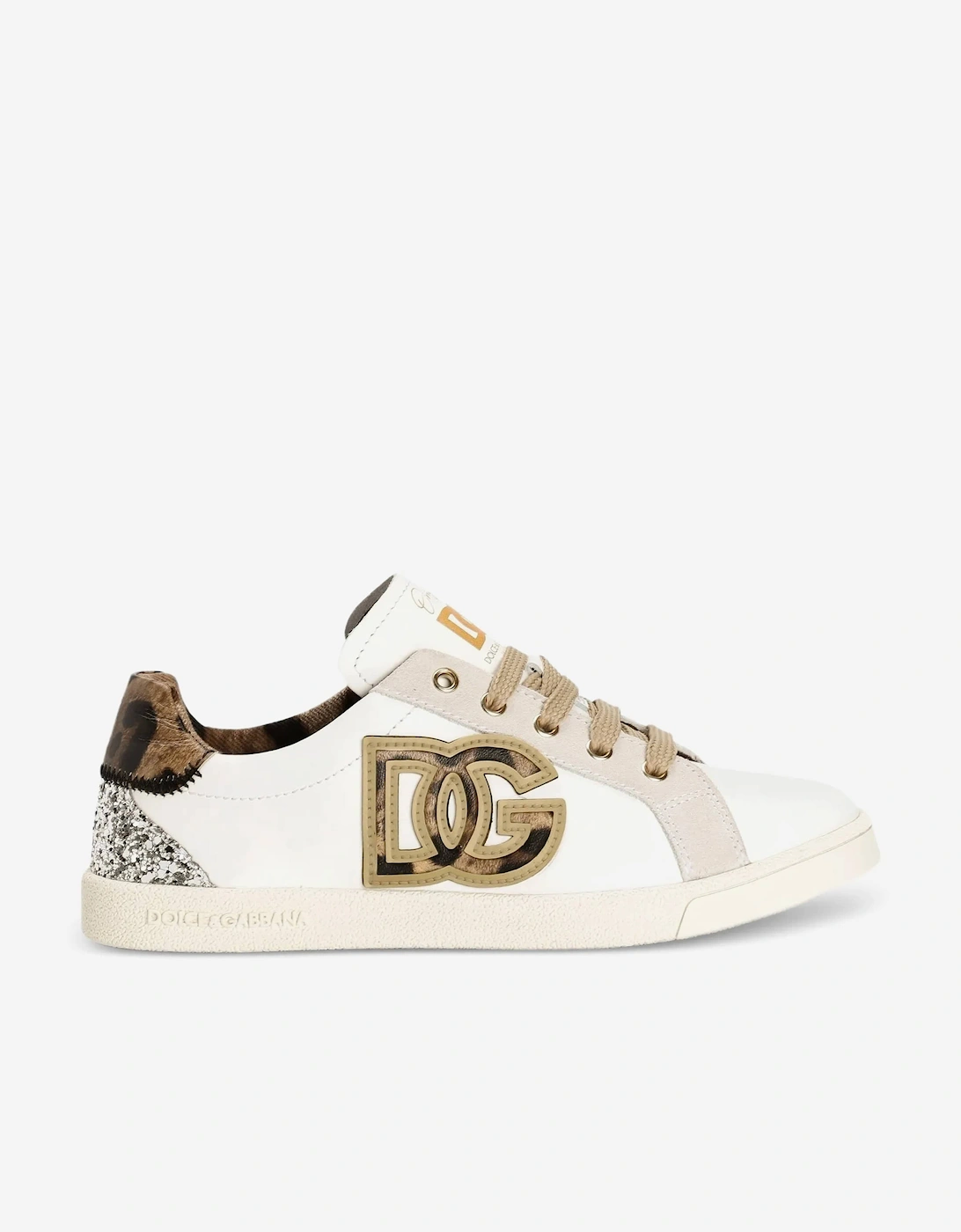 Dolce & Gabbana Girls White 'S Leather Leopard Dg Trainers In - Size: Eu 31 Uk 12.5 Kids