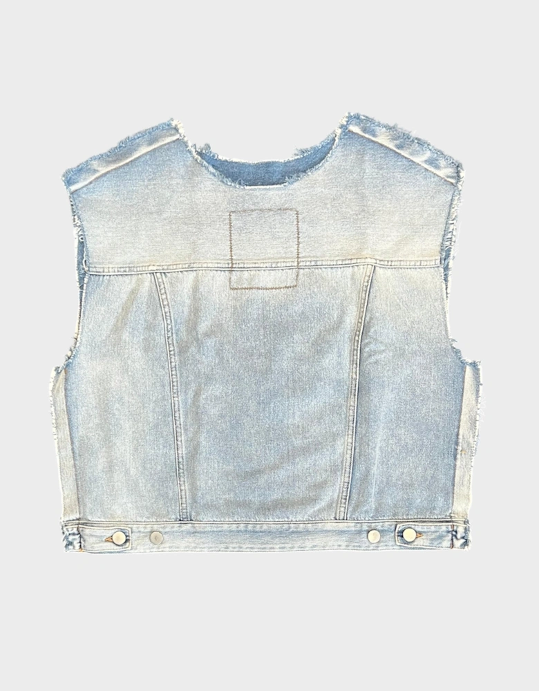 MM6 Sleeveless Frayed Grey Denim Shirt