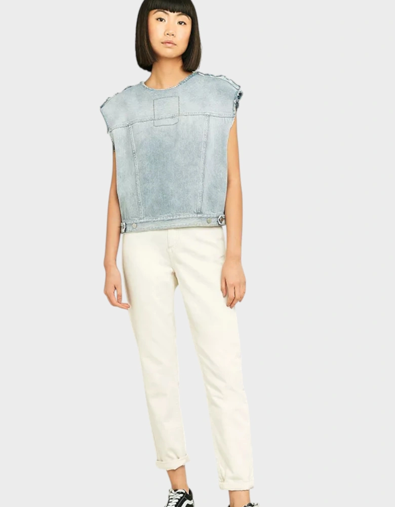 MM6 Sleeveless Frayed Grey Denim Shirt