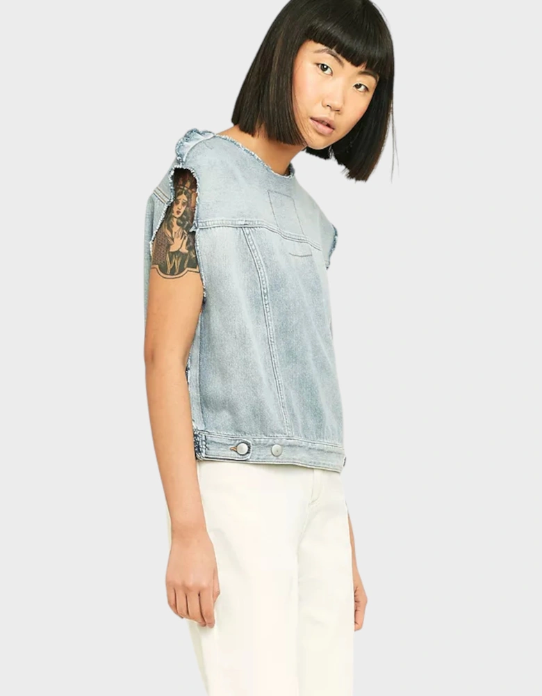 MM6 Sleeveless Frayed Grey Denim Shirt