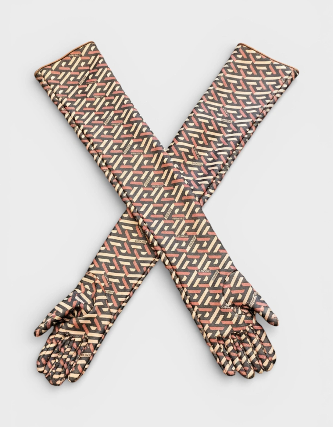 Leather Long Sleeve Opera Glove Monogram Print Black Caramel, 4 of 3