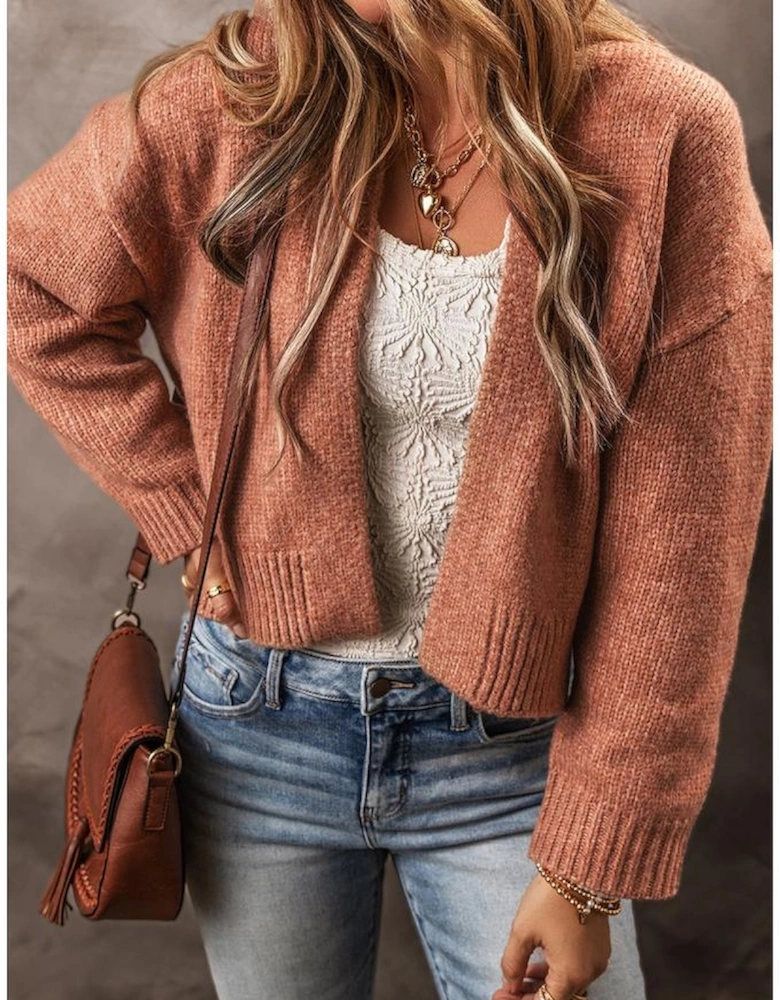 Light French Beige Drop Shoulder Open Front Cropped Cardigan