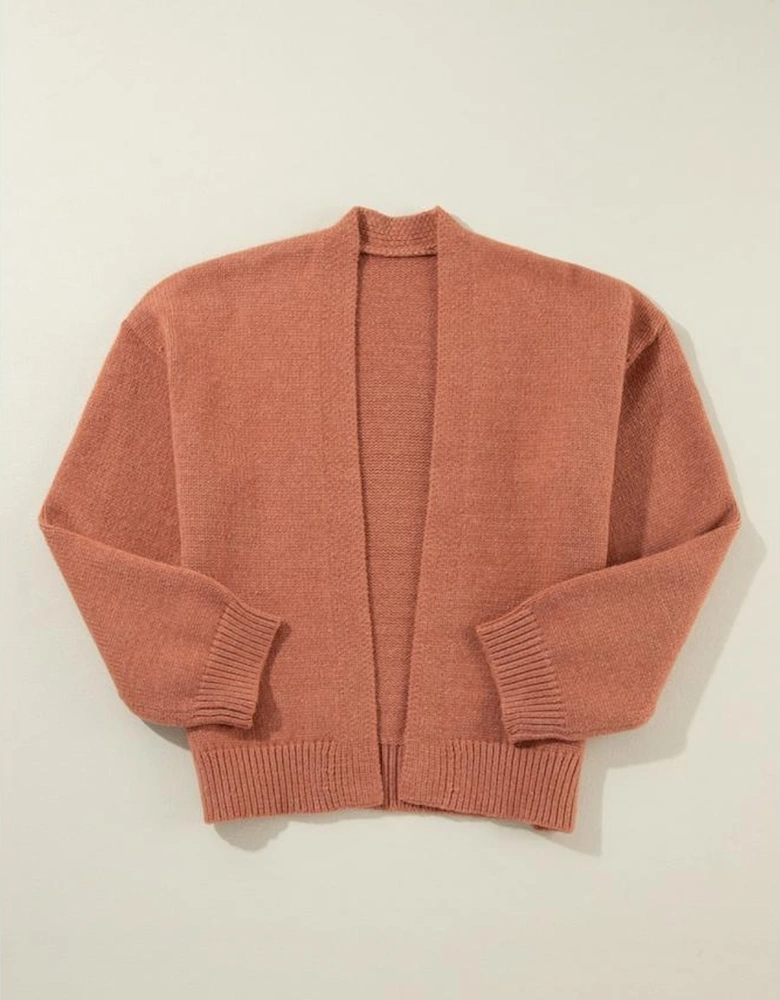 Light French Beige Drop Shoulder Open Front Cropped Cardigan