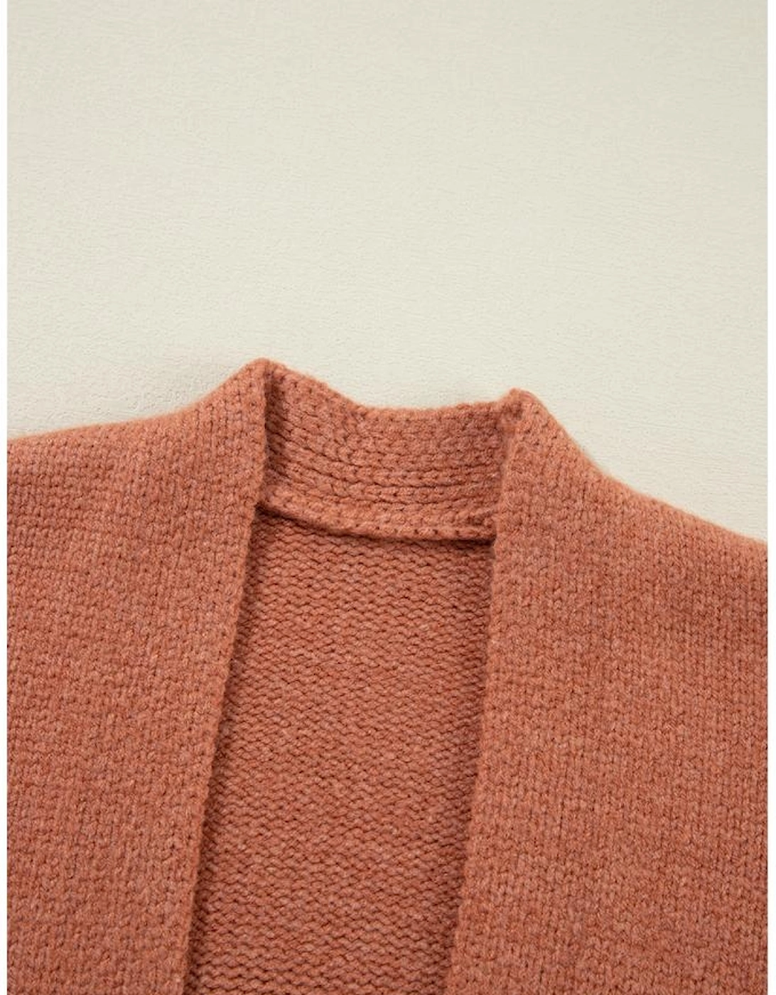 Light French Beige Drop Shoulder Open Front Cropped Cardigan