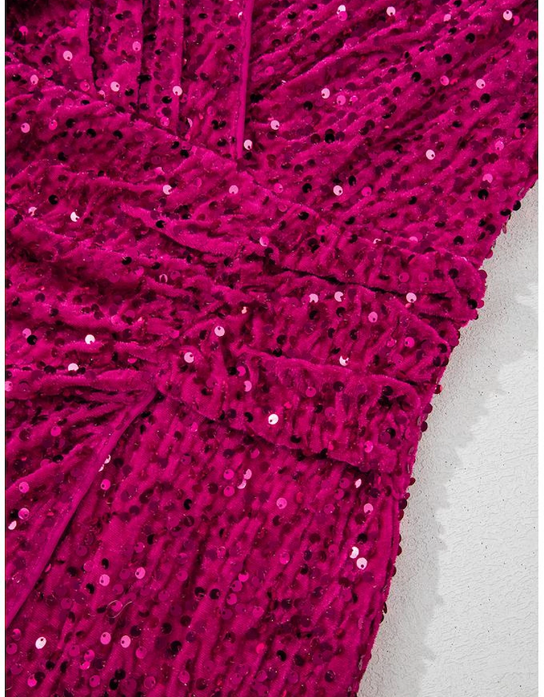 Pitaya Pink Velvet Sequin Long Sleeve V Neck Wrapped Mini Dress