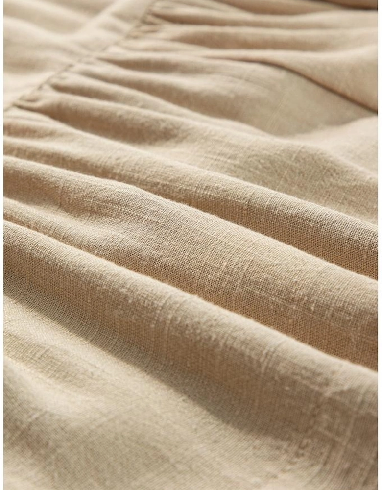 Tan Puff Sleeve Buttoned Tiered Pleated Shirt Mini Dress