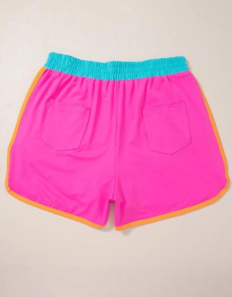 Rose Red Contrast Trim Cap Sleeve Tee Shorts Set