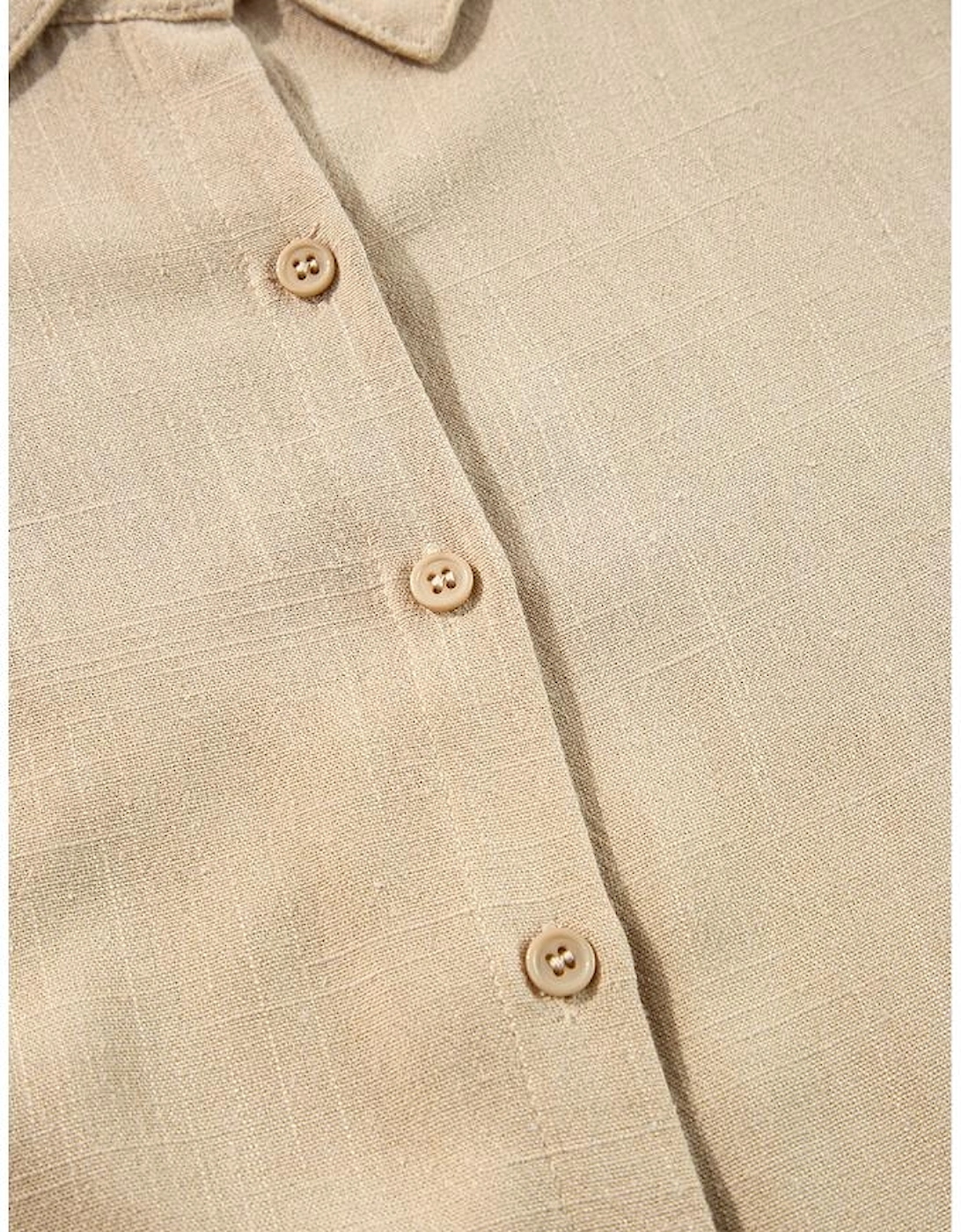 Tan Puff Sleeve Buttoned Tiered Pleated Shirt Mini Dress