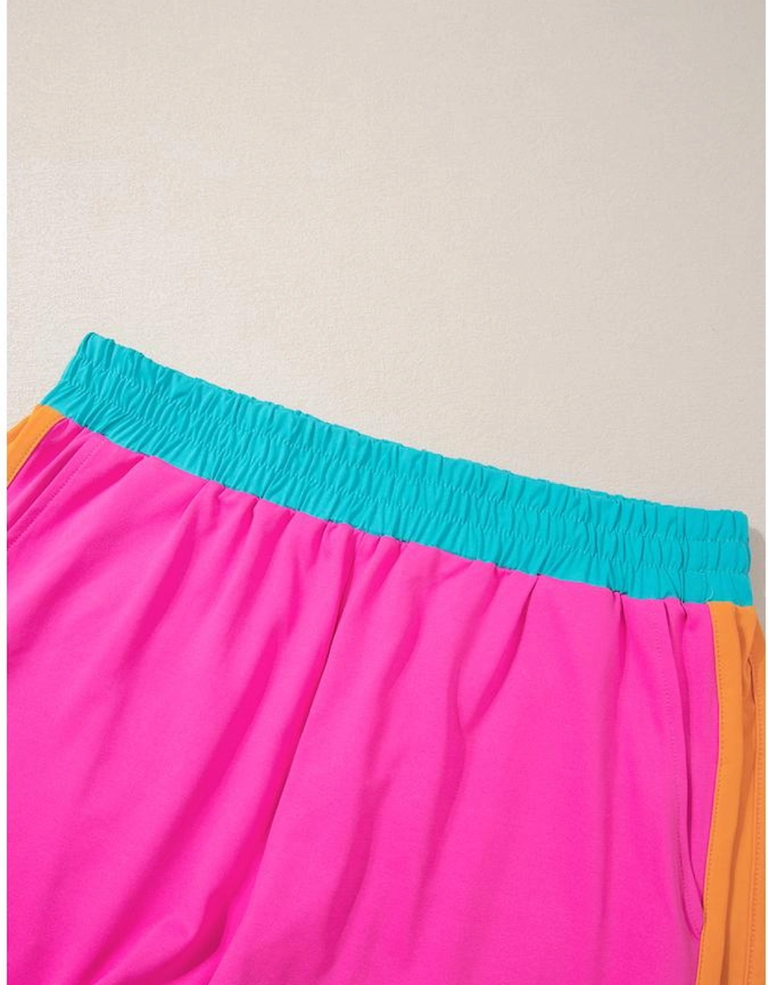 Rose Red Contrast Trim Cap Sleeve Tee Shorts Set