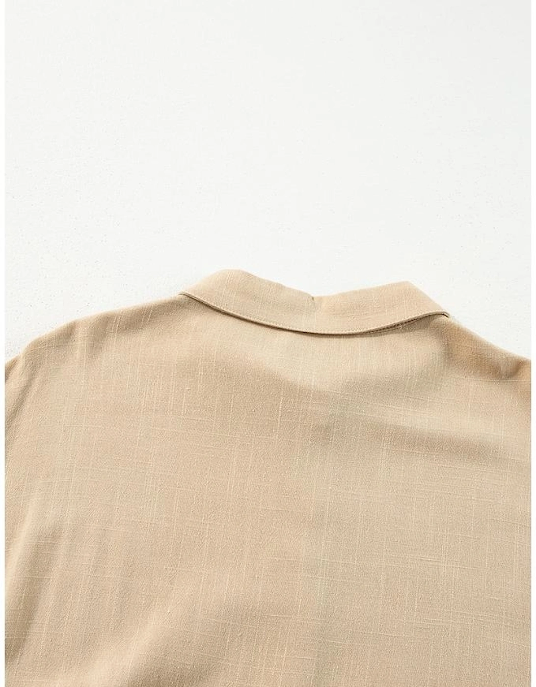 Tan Puff Sleeve Buttoned Tiered Pleated Shirt Mini Dress