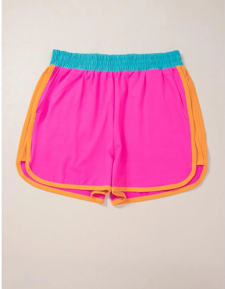 Rose Red Contrast Trim Cap Sleeve Tee Shorts Set