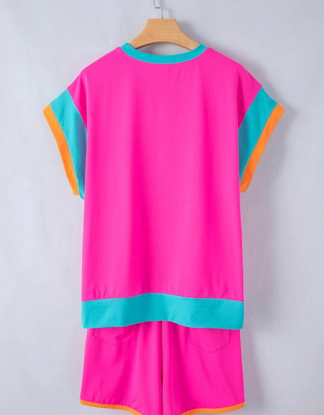 Rose Red Contrast Trim Cap Sleeve Tee Shorts Set