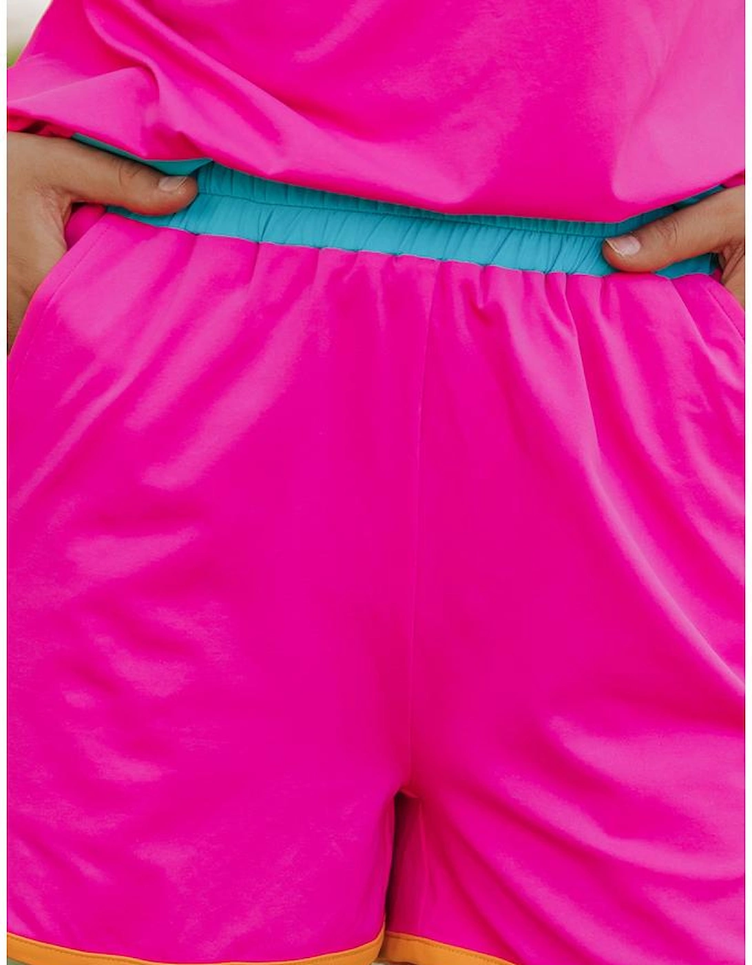 Rose Red Contrast Trim Cap Sleeve Tee Shorts Set