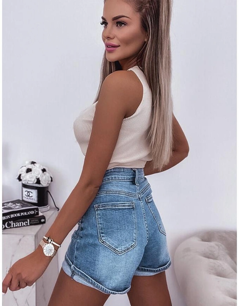 Ashleigh Blue Rhinestone Embellished Denim Shorts